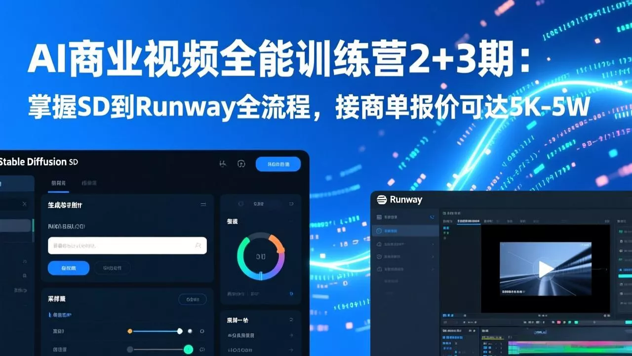 AI商业视频全能训练营2+3期：掌握SD到Runway全流程，接商单报价可达5K-5W - 付费阅读