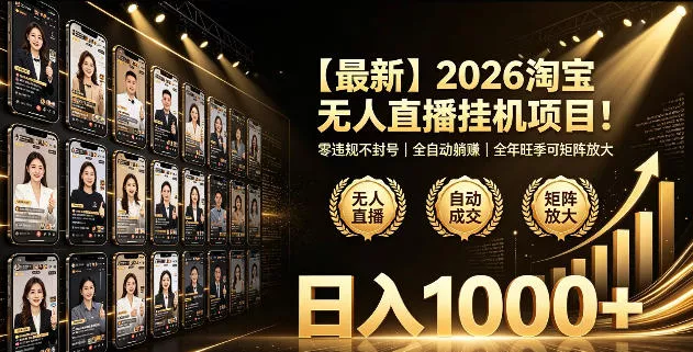 2026淘宝无人直播挂播项目！零违规不封号，全自动躺賺，全年旺季可矩阵放大，日入1000+【揭秘】 - 付费阅读