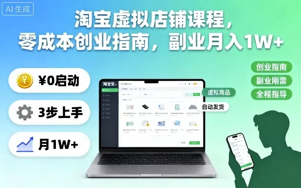 淘宝虚拟店铺课程，零成本创业指南，副业月入1W+ - 付费阅读