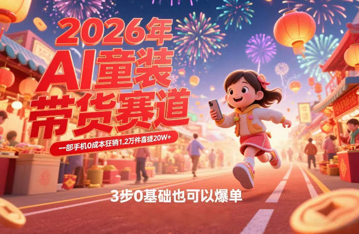 AI童装新春带货赛道，一部手机0成本狂销1.2万件喜提20W+，3步0基础也可以爆单 - 付费阅读