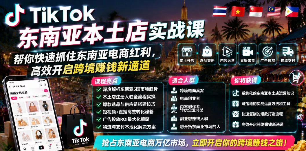 TikTok东南亚本土店实战课，帮你快速抓住东南亚电商红利，高效开启跨境賺钱新通道 - 付费阅读