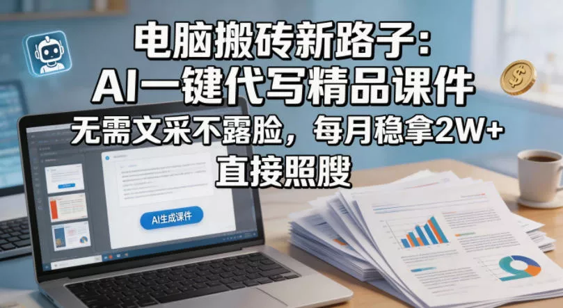 电脑搬砖新路子：AI一键代写精品课件，无需文采不露脸，每月稳拿2W+，直接照搬 - 付费阅读