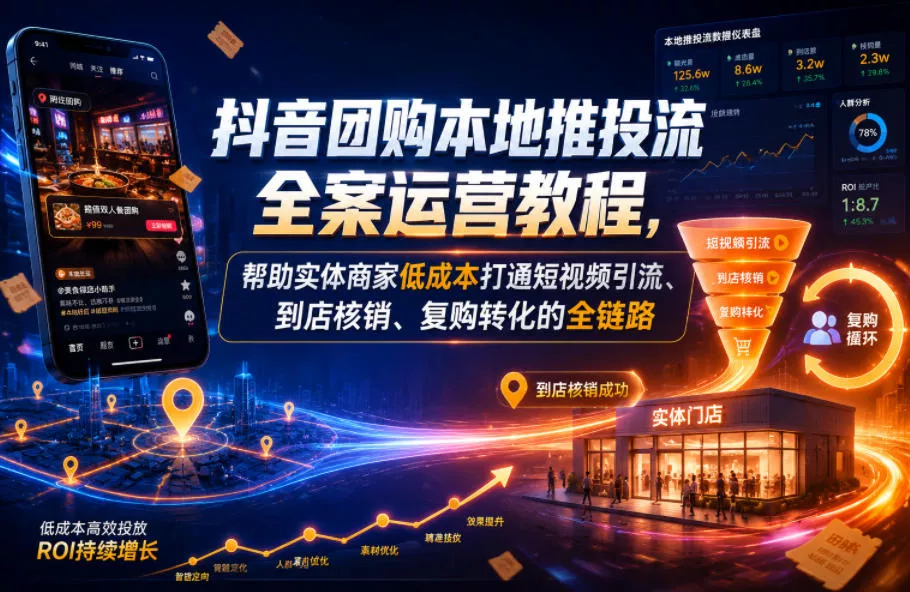 抖音团购本地推投流全案运营教程，帮助实体商家低成本打通短视频引流、到店核销、复购转化的全链路 - 付费阅读