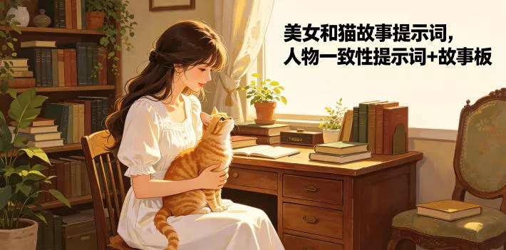 美女和猫故事提示词，人物一致性提示词+故事板 - 付费阅读