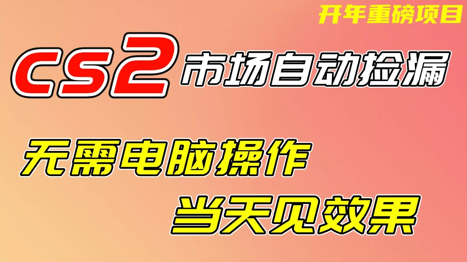 CS2市场挂机项，无需电脑操作，无需进入游戏，当天见效果，支持任何形式验证 - 付费阅读
