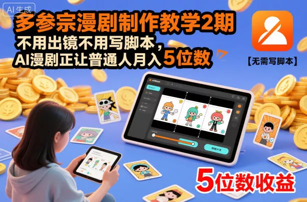 多参宗漫剧制作教学2期，不用出镜不用写脚本，AI漫剧正让普通人月入5位数 - 付费阅读