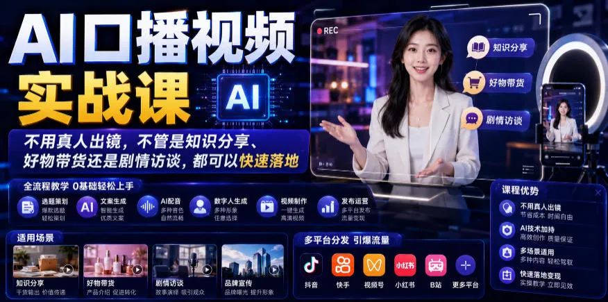 AI口播视频实战课，不用真人出镜，不管是知识分享、好物带货还是剧情访谈，都可以快速落地 - 付费阅读