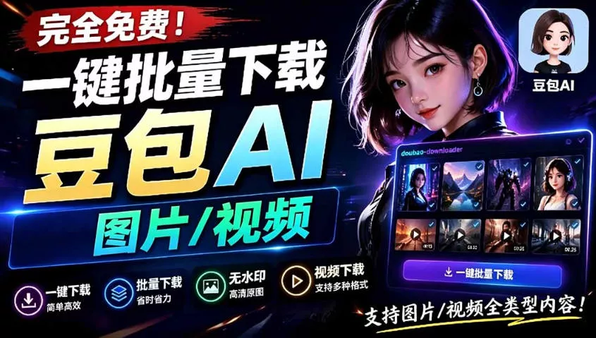 Github最新发布！一键批量下载豆包AI无水印图片/视频，简单易用，自动解析提示词 - 付费阅读
