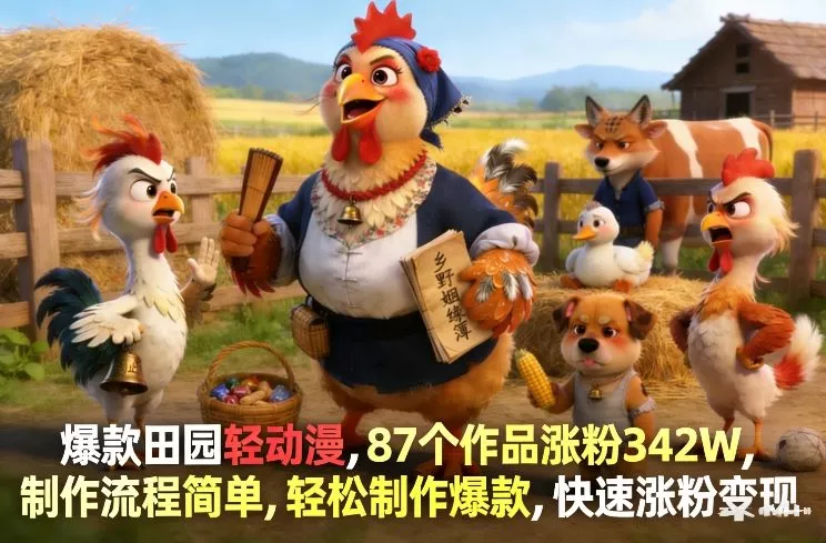 爆款田园轻动漫，87个作品涨粉342W，制作流程简单，轻松制作爆款，快速涨粉变现 - 付费阅读