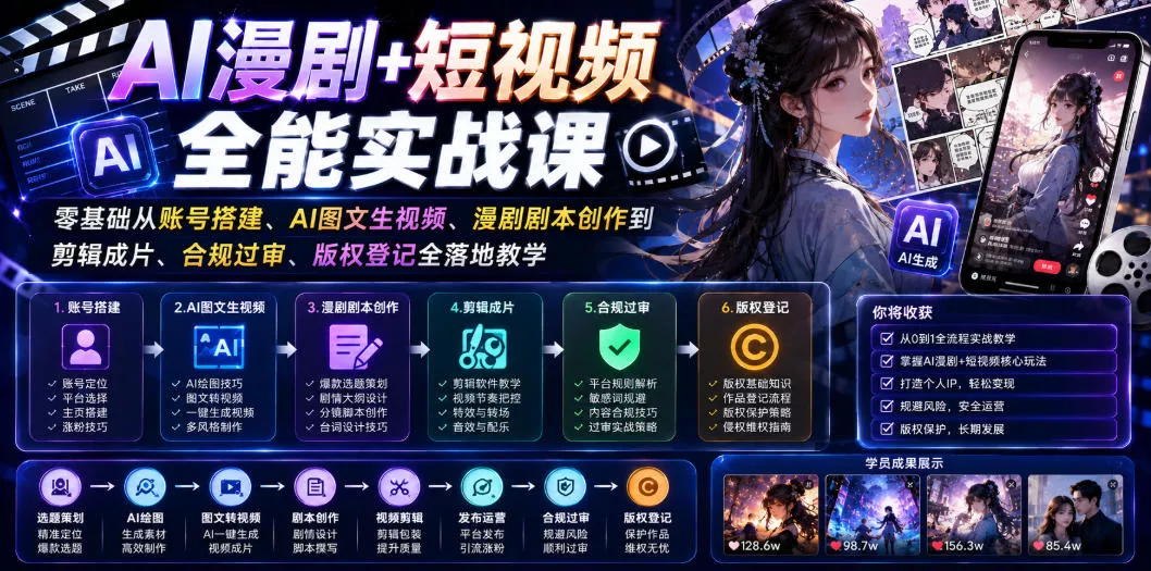 AI漫剧+短视频全能实战课｜零基础从账号搭建、AI图文生视频、漫剧剧本创作到剪辑成片、合规过审、版权登记全落地教学 - 付费阅读