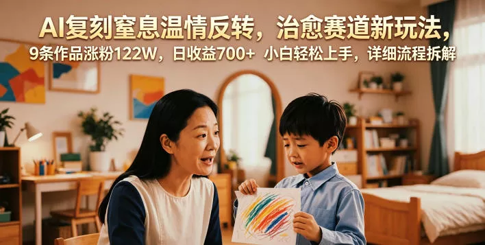 AI复刻窒息温情反转，治愈赛道新玩法，9条作品涨粉122W，日收益700+ 小白轻松上手，详细流程拆解 - 付费阅读