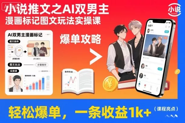 小说推文之AI双男主漫画标记图文玩法实操课，轻松爆单，一条收益1k+ - 付费阅读
