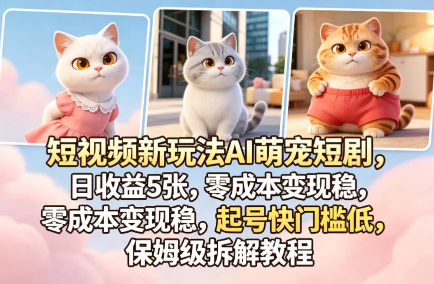 短视频新玩法AI萌宠短剧，日收益5张，零成本变现稳，起号快门槛低，保姆级拆解教程 - 付费阅读