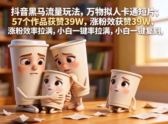 抖音黑马流量玩法，万物拟人卡通短片，57个作品获赞39W，涨粉效率拉满，小白一键复刻，保姆级拆解 - 付费阅读