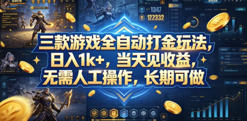 三款游戏全自动打金玩法，日入1k+，当天见收益，无需人工操作，长期可做【揭秘】 - 付费阅读