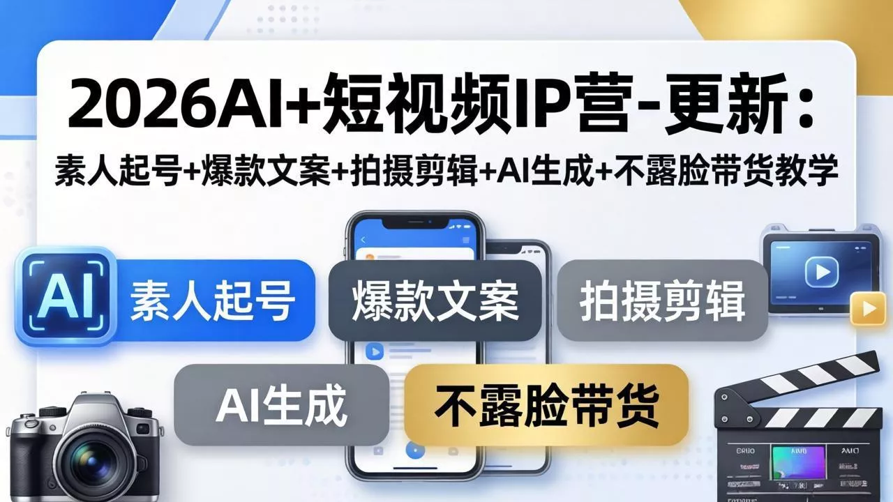 2026AI+短视频IP营-更新：素人起号+爆款文案+拍摄剪辑+AI生成+不露脸带货教学 - 付费阅读