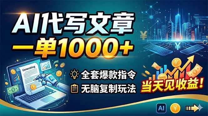 AI代写文章，一单1000+，全套爆款指令+无脑复制玩法，当天见收益！ - 付费阅读