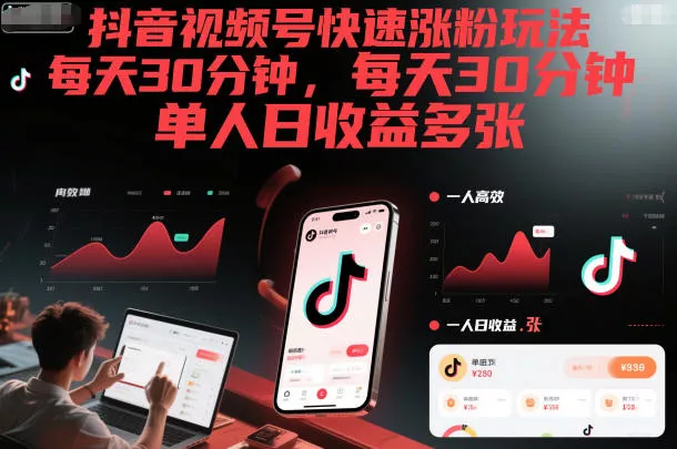 抖音视频号快速涨粉玩法，每天30分钟，单人日收益多张 - 付费阅读
