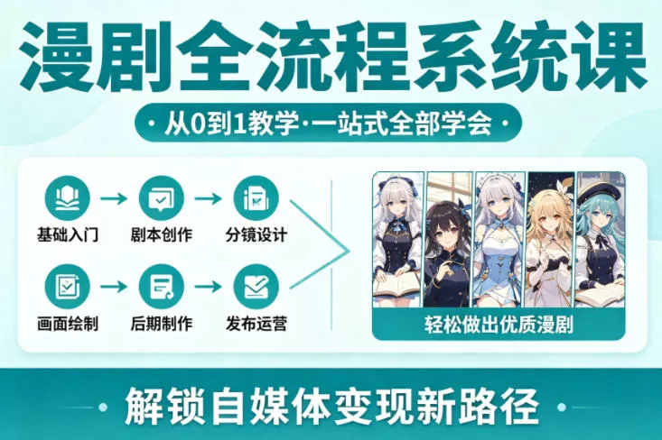 漫剧全流程系统课，从0到1教学，一站式全部学会，轻松做出优质漫剧，解锁自媒体变现新路径 - 付费阅读