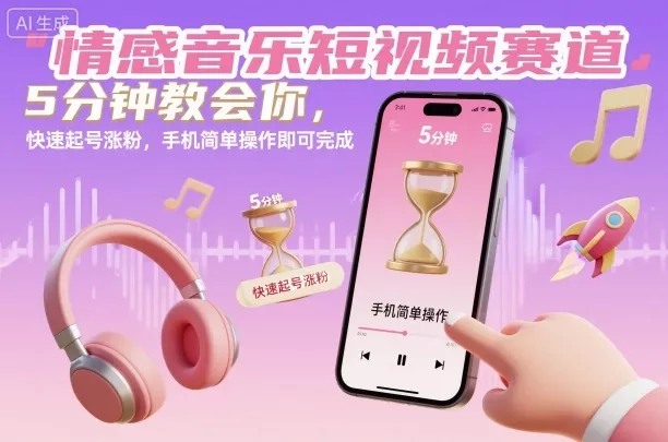情感音乐短视频赛道，5分钟教会你，快速起号涨粉，手机简单操作即可完成 - 付费阅读