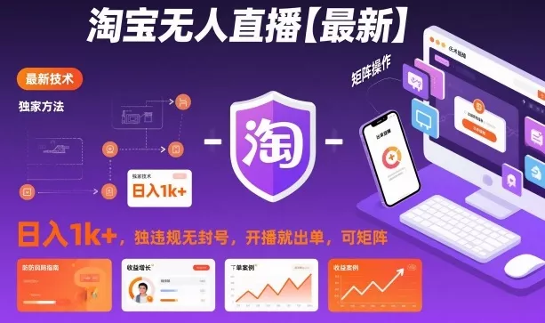 淘宝无人直播【最新】，日入1k+，独家技术，无违规无封号，开播就出单，可矩阵【揭秘】 - 付费阅读