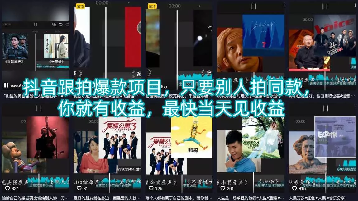 抖音跟拍爆款项目，只要别人拍同款，你就有收益，最快当天见收益 - 付费阅读
