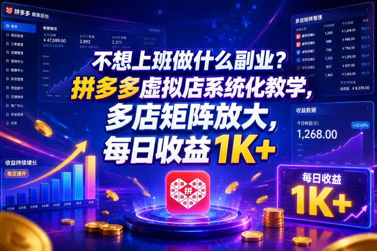不想上班做什么副业？拼多多虚拟店系统化教学，多店矩阵放大，每日收益1K+【揭秘】 - 付费阅读