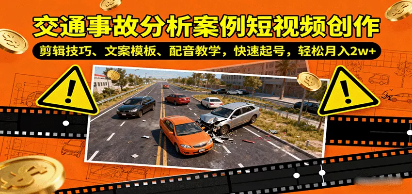 交通事故分析案例短视频创作，剪辑技巧、文案模板、配音教学，快速起号，轻松月入2w+ - 付费阅读