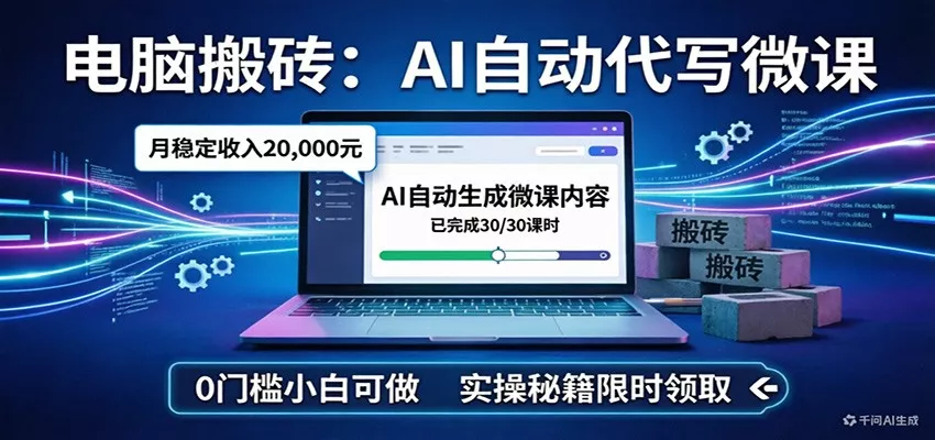 电脑搬砖AI自动代写微课，月稳定2W，0门槛小白可做，实操秘籍 - 付费阅读