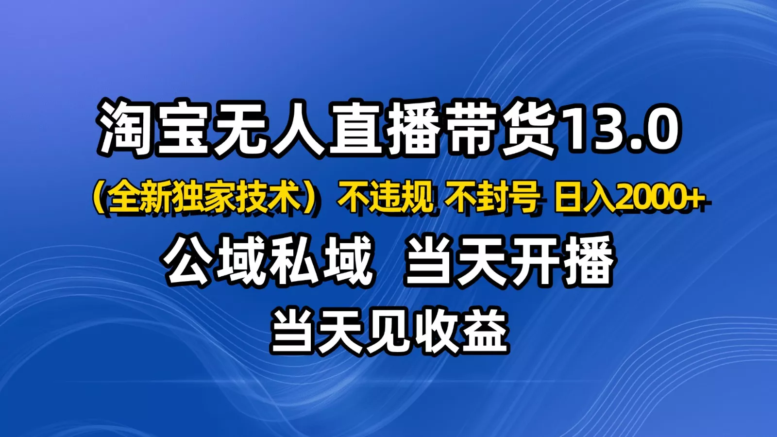 淘宝无人直播13.0，公域私域技术，不封号，不违规 布局下半年旺季赛道，日入2000+ - 付费阅读