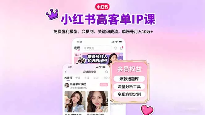 小红书高客单IP课，免费盈利模型、会员制、关键词截流，单账号月入10万+ - 付费阅读