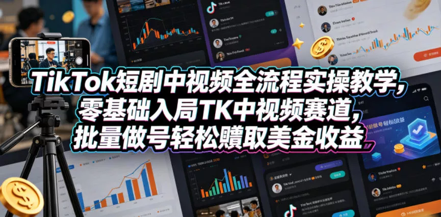 TikTok短剧中视频全流程实操教学，零基础入局TK中视频赛道，批量做号轻松賺取美金收益 - 付费阅读