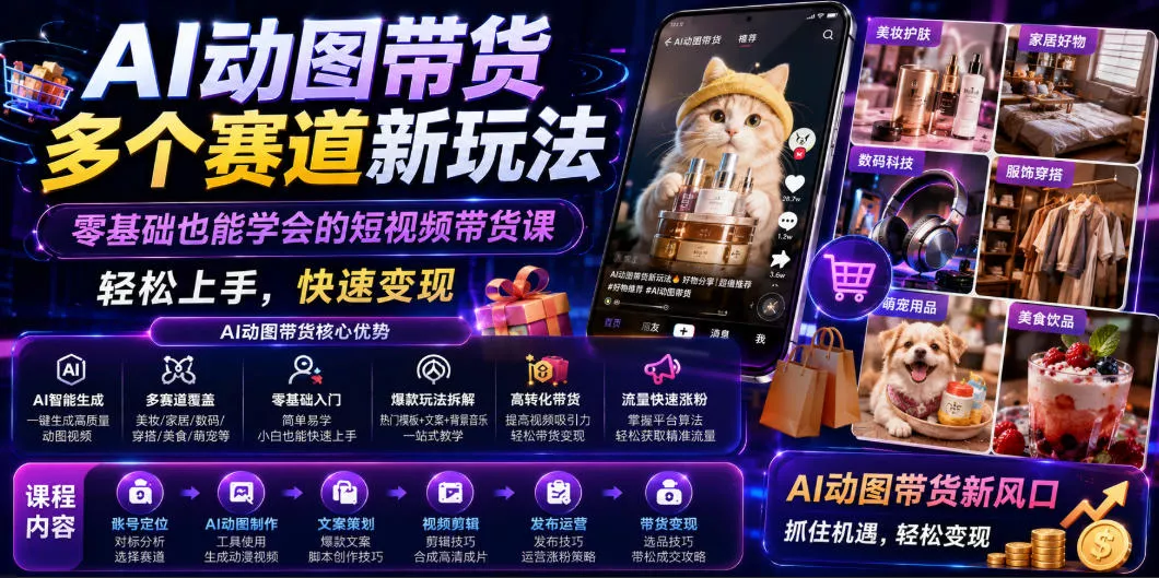 AI动图带货多个赛道新玩法，零基础也能学会的短视频带货课，轻松上手，快速变现 - 付费阅读