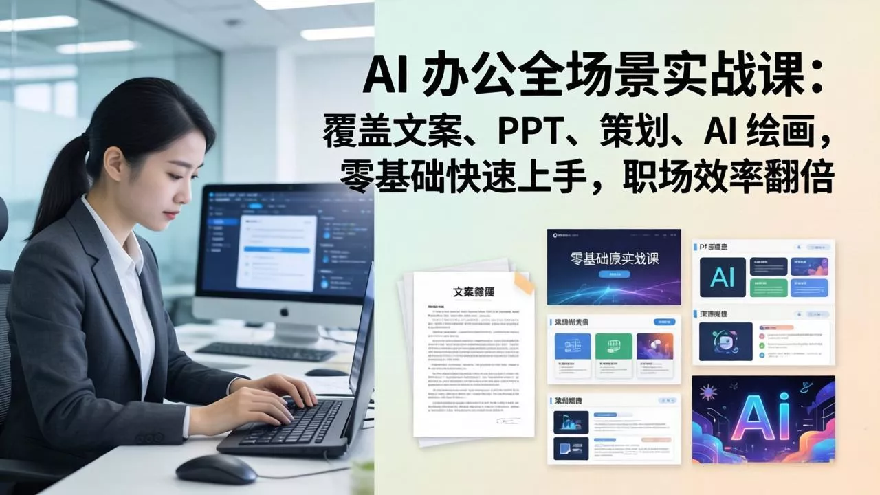 AI 办公全场景实战课：覆盖文案、PPT、策划、AI 绘画，零基础快速上手，职场效率翻倍 - 付费阅读