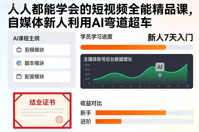 人人都能学会的短视频全能精品课，自媒体新人利用AI弯道超车 - 付费阅读
