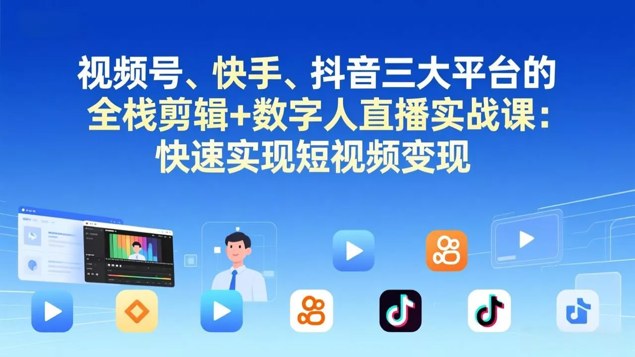 视频号+快手+抖音三大平台的全栈剪辑+数字人直播实战课-3月更新：快速实现短视频变现 - 付费阅读
