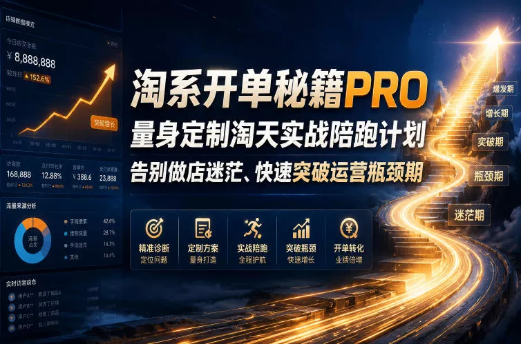 淘系开单秘籍PRO，量身定制淘天实战陪跑计划，告别做店迷茫、快速突破运营瓶颈期(2026年6月11) - 付费阅读