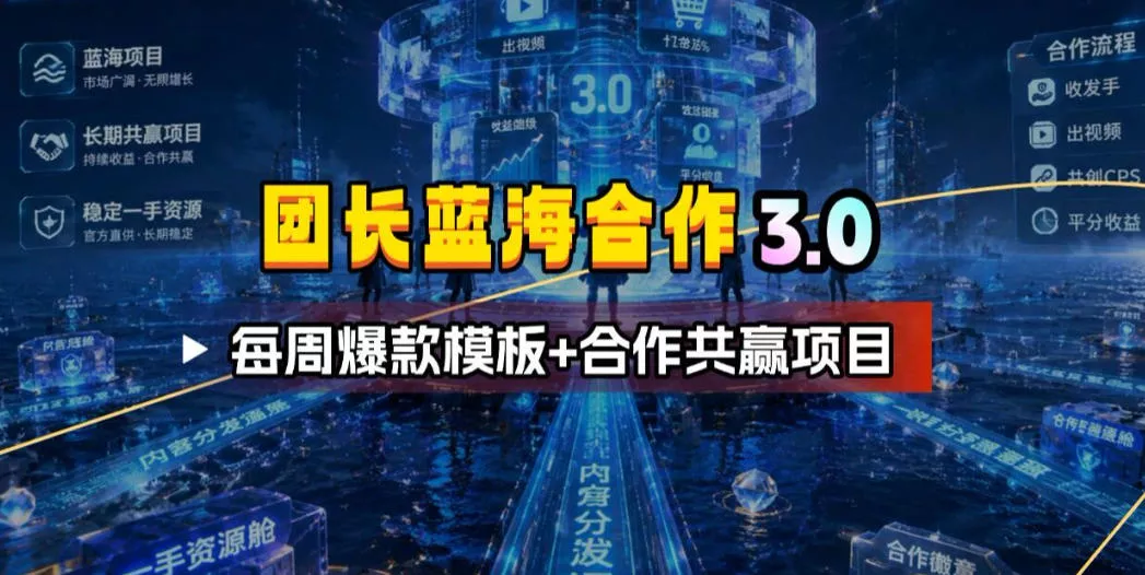 团长蓝海合作3.0，每周爆款模板+合作共赢项目 - 付费阅读