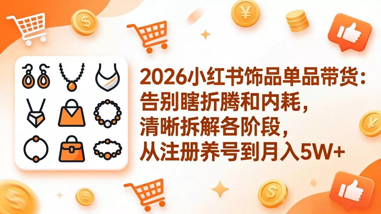 2026小红书饰品单品带货：告别瞎折腾和内耗，清晰拆解各阶段，从注册养号到月入5W+ - 付费阅读