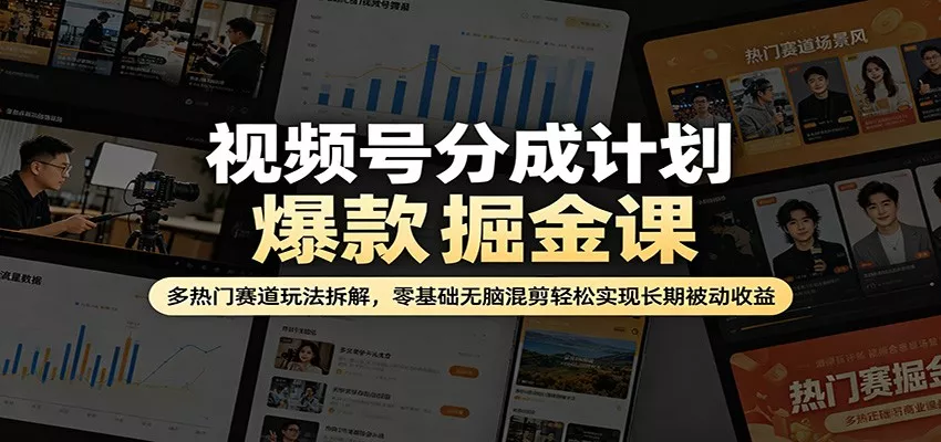 视频号分成计划爆款掘金课：多热门赛道玩法拆解，零基础无脑混剪轻松实现长期被动收益 - 付费阅读