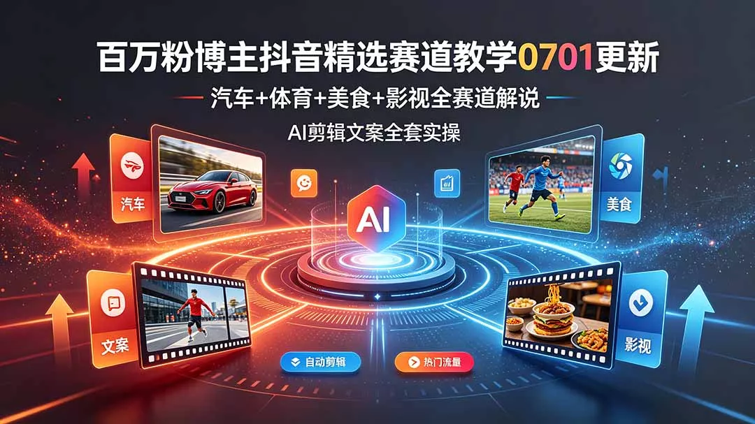百万粉博主抖音精选赛道教学-0701更新，汽车+体育+美食+影视全赛道解说，AI剪辑文案全套实操 - 付费阅读