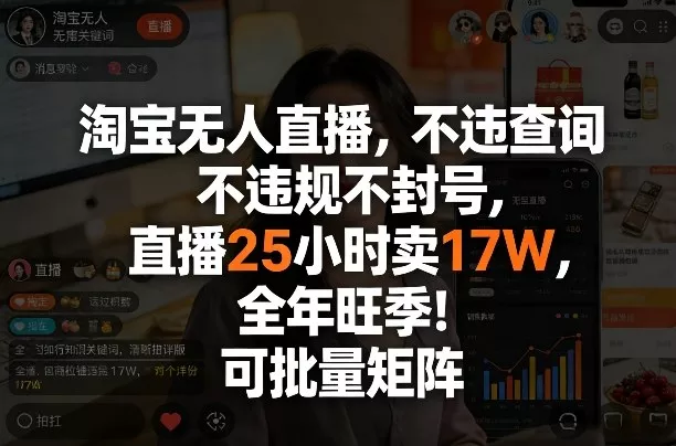淘宝无人直播，不违规不封号，直播25小时卖17W，全年旺季！可批量矩阵【揭秘】 - 付费阅读