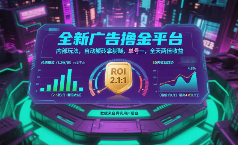 全新广告撸金平台，内部玩法，自动搬砖拿躺賺，单号一天保底2张+，全天两倍收益【揭秘】 - 付费阅读