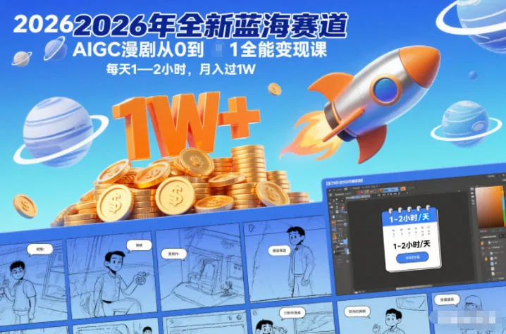 2026年全新蓝海赛道AIGC漫剧从0到1全能变现课，每天1—2小时，月入过1W - 付费阅读