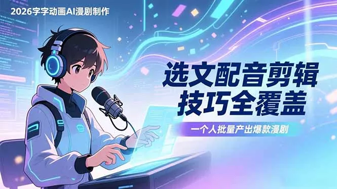 2026字字动画AI漫剧制作-1期，选文配音剪辑技巧全覆盖，一个人就能批量产出爆款漫剧 - 付费阅读