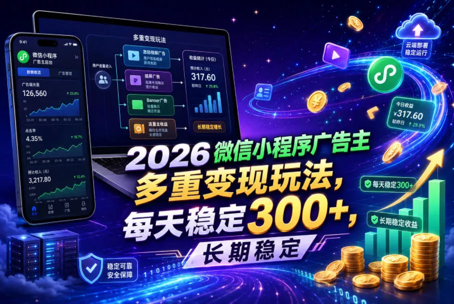 2026微信小程序广告主,多重变现玩法,每天稳定300+,长期稳定【揭秘】 2026微信小程序广告主,多重变现玩法,每天稳定300+,长期稳定【揭秘】
