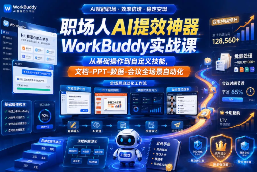 职场人AI提效神器WorkBuddy实战课，从基础操作到自定义技能，文档-PPT-数据-会议全场景自动化 - 付费阅读