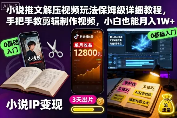 小说推文解压视频玩法保姆级详细教程，手把手教剪辑制作视频，小白也能月入1W+ - 付费阅读