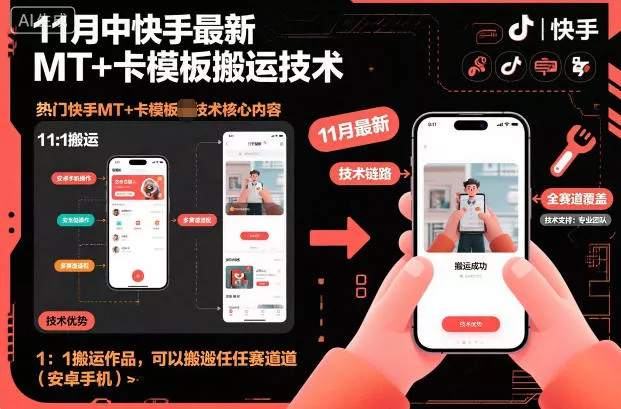 11月中快手最新MT+卡模板搬运技术，1：1搬运作品，可以搬运任何赛道(安卓手机) - 付费阅读