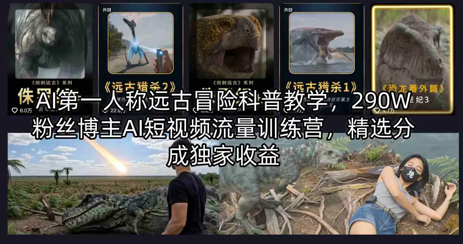 AI第一人称远古冒险科普教学，290W粉丝博主AI短视频流量训练营，精选分成独家收益 - 付费阅读